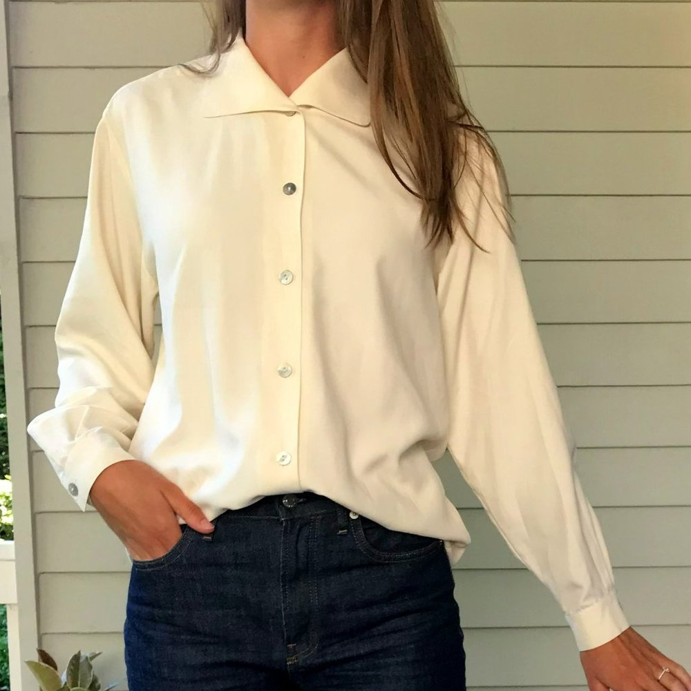 Vintage 100% Silk Button Up Blouse